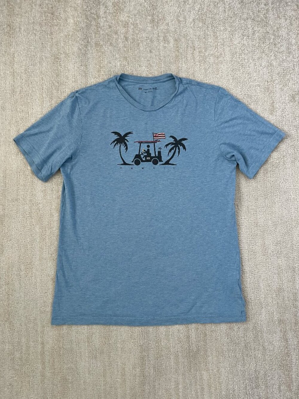 Travis Mathew Hawaii Graphic Pima Cotton Short Sleeve Blue Tee Shirt M